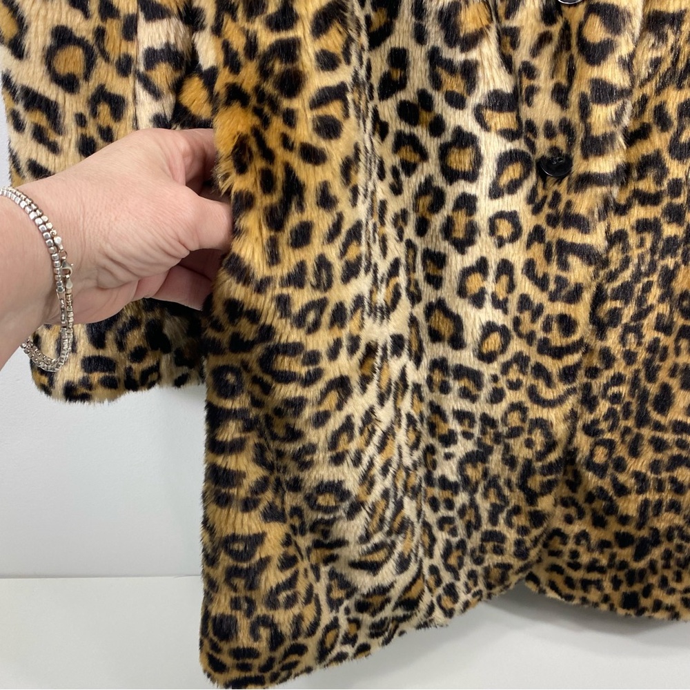 Forever 21 Leopard Animal Print Faux Fur Luxe Runway Statement Topper Coat S - Picture 6 of 12